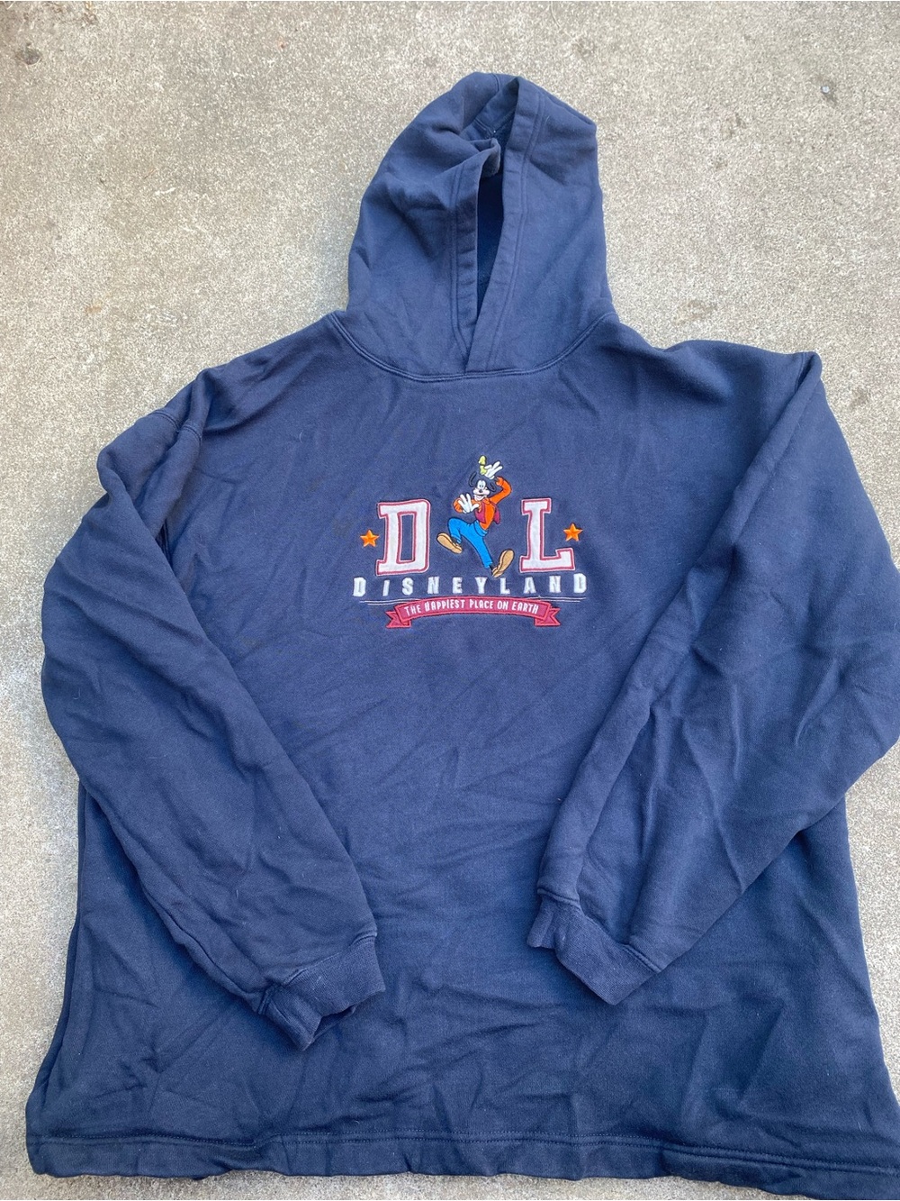 Vintage Disneyland Goofy Embroidered Hoodie Navy Sweatshirt Large Y2K 90s